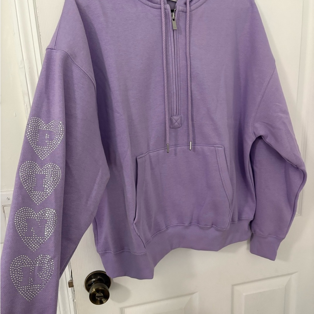 PINK Victoria's Secret Lavender Half-Zip Sweatshirt with Rhinestone Heart Sleeve